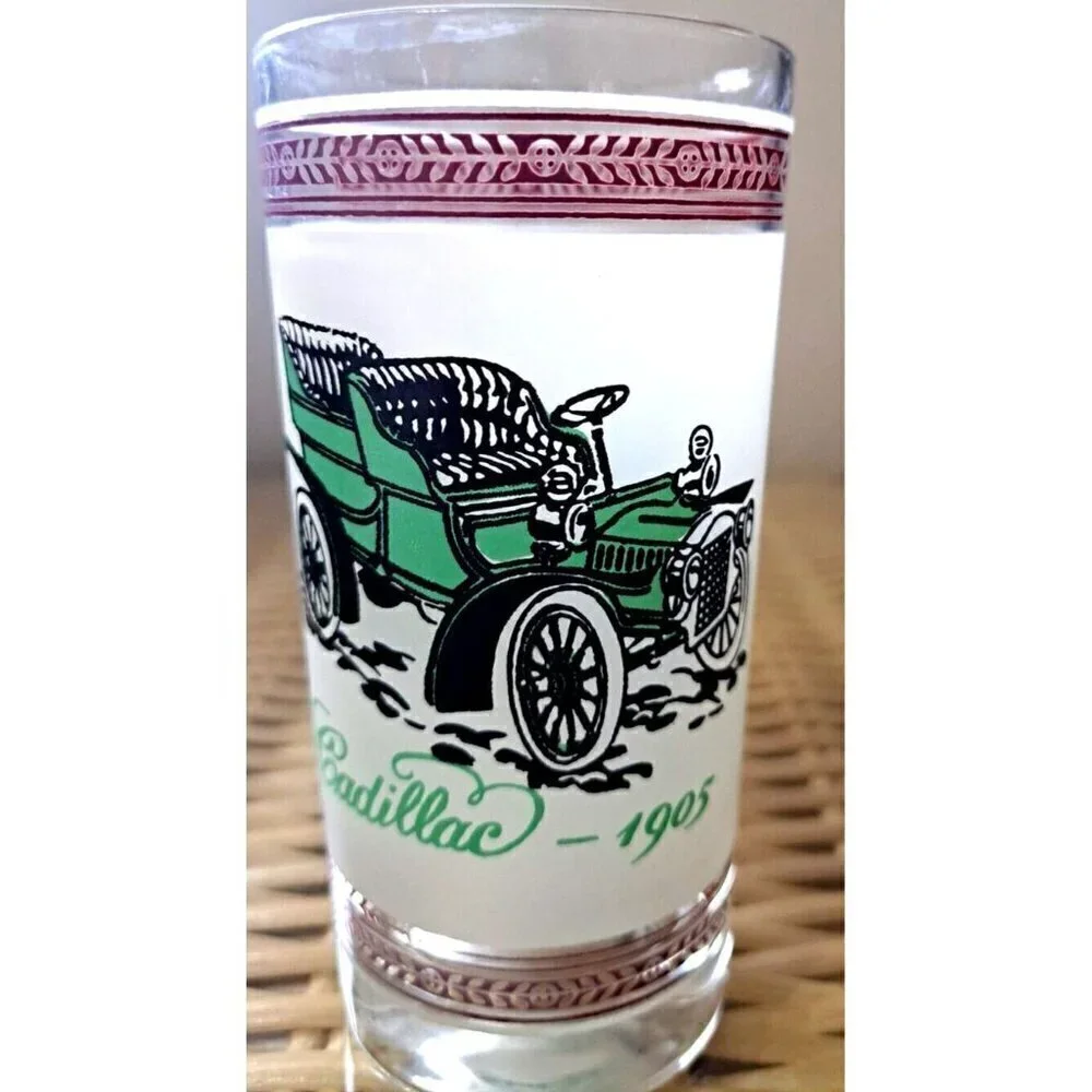 Vinage Set of Four Double Old Fashion Glasses Antique Cars